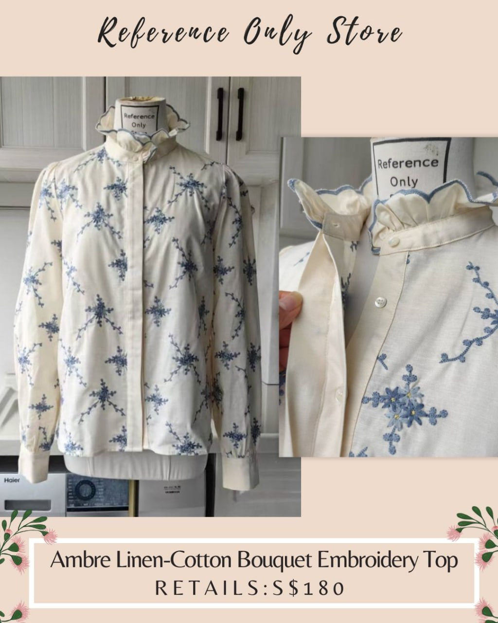 SZ Ambre linen cotton bouquet embroidered shirt