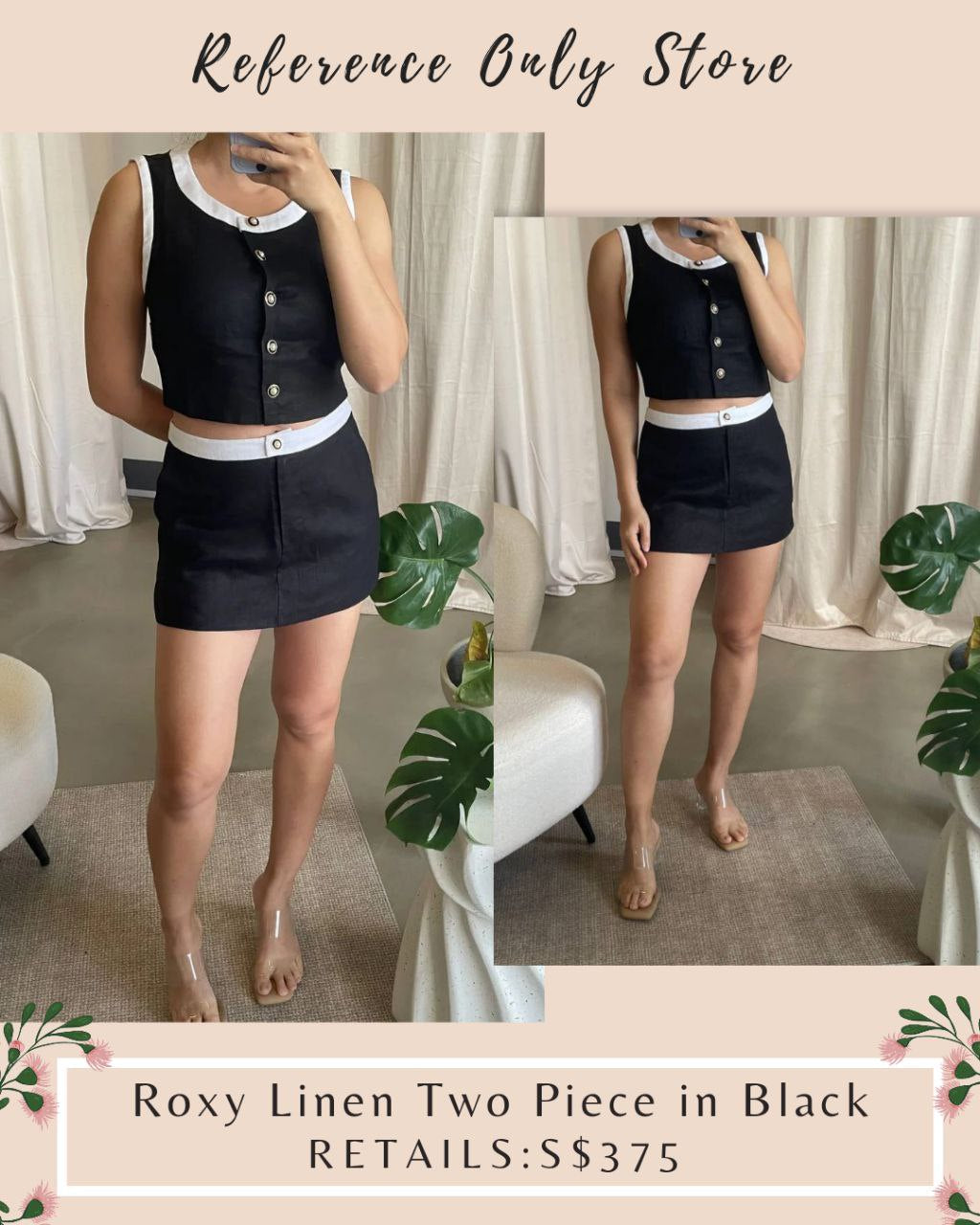 2 colors! Ref Roxy Linen Two piece Set in black or white