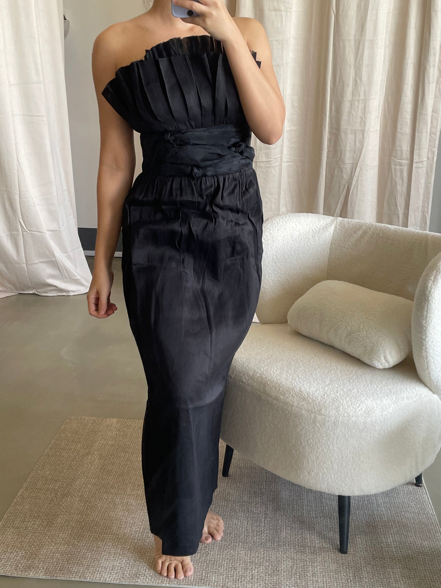 Aj Whisper Knot Waist Linen Viscose Blend Midi Dress