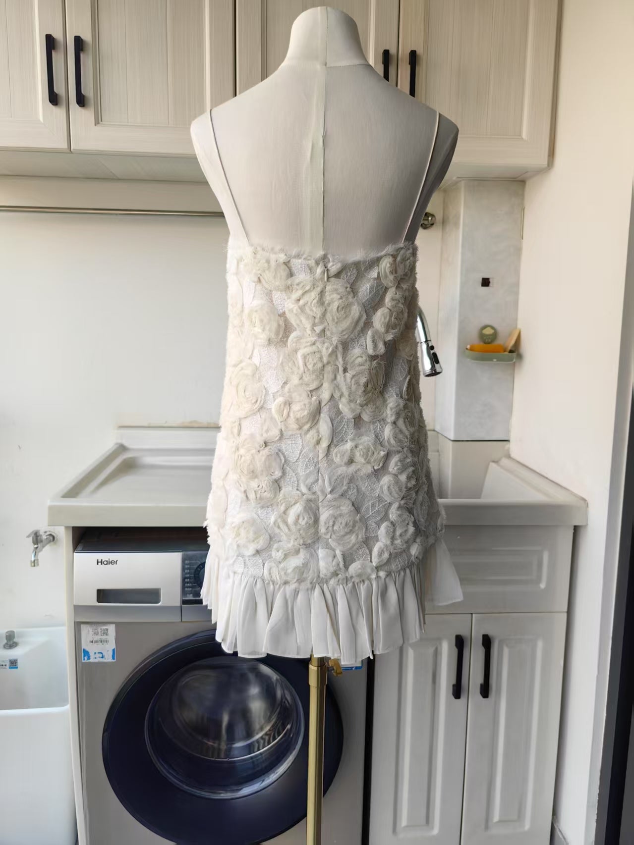 Alx Blanc rosette mini ivory dress