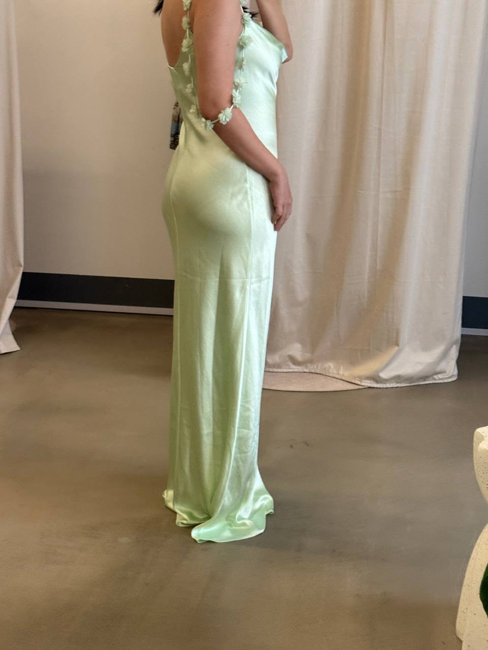 SP Floral applique satin maxi dress