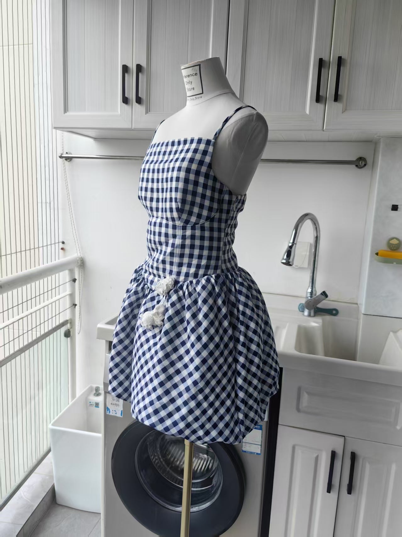 SP Navy Taffeta navy gingham mini dress
