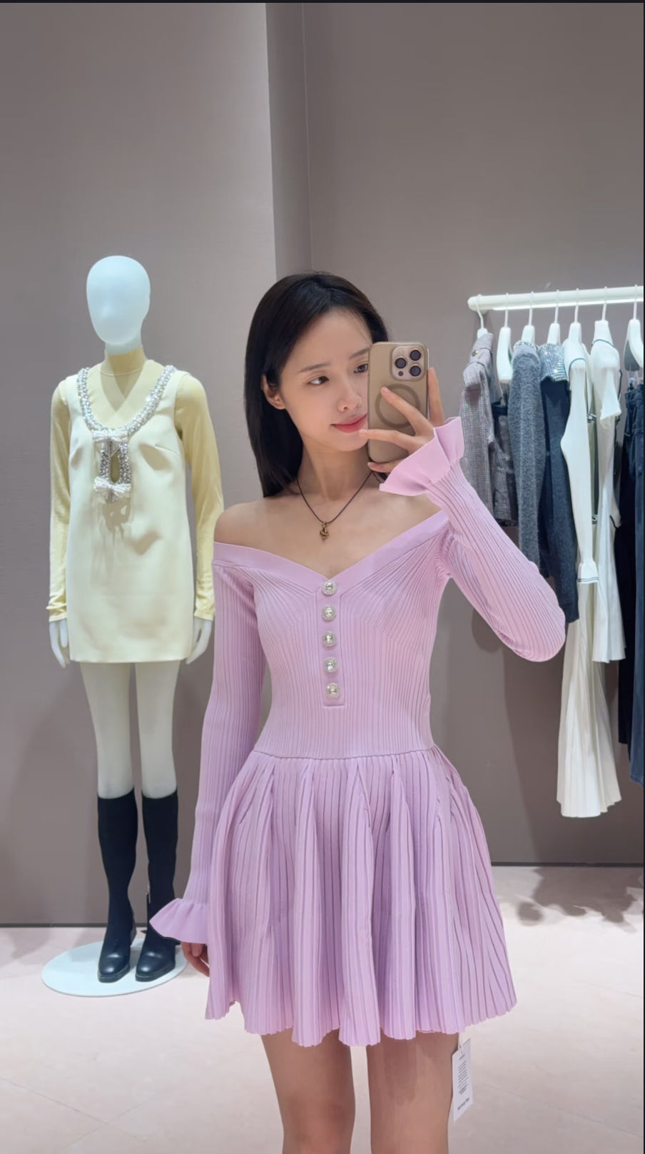 SP Pink ribbed knit viscose blend mini dress