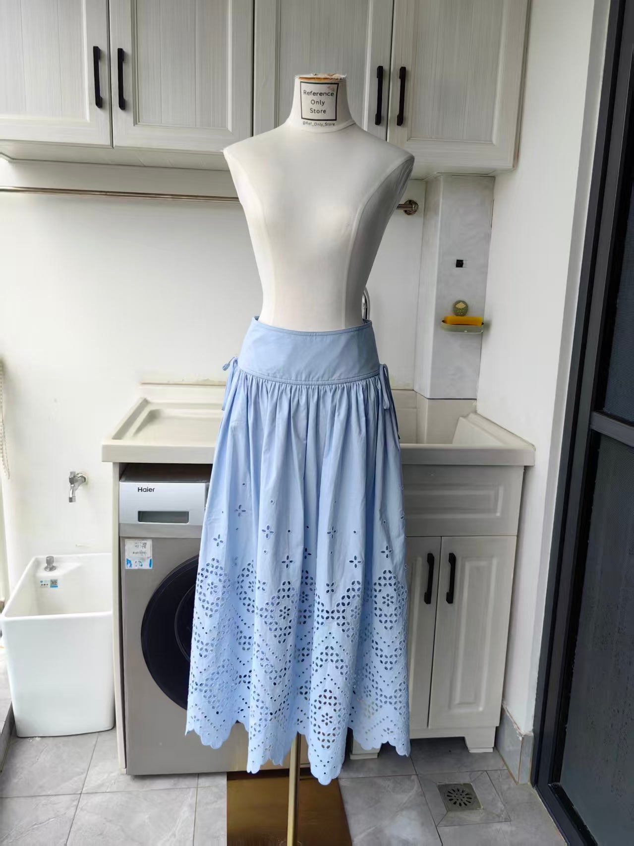 SP Blue cotton Broderie top & midi skirt