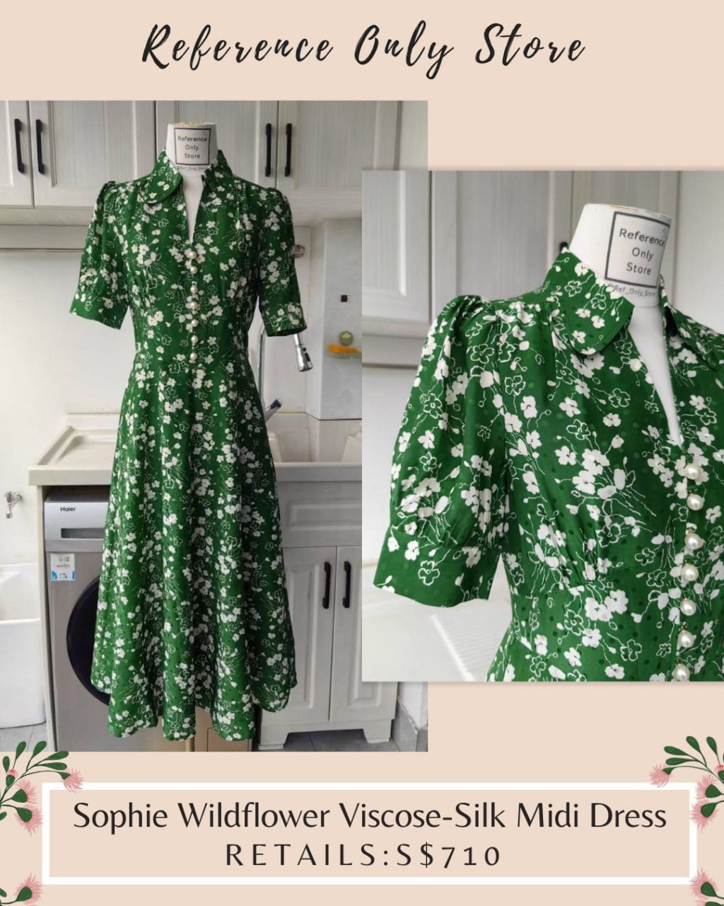 LKB Sophie wildflower green viscose Silk blend shirt dress midi