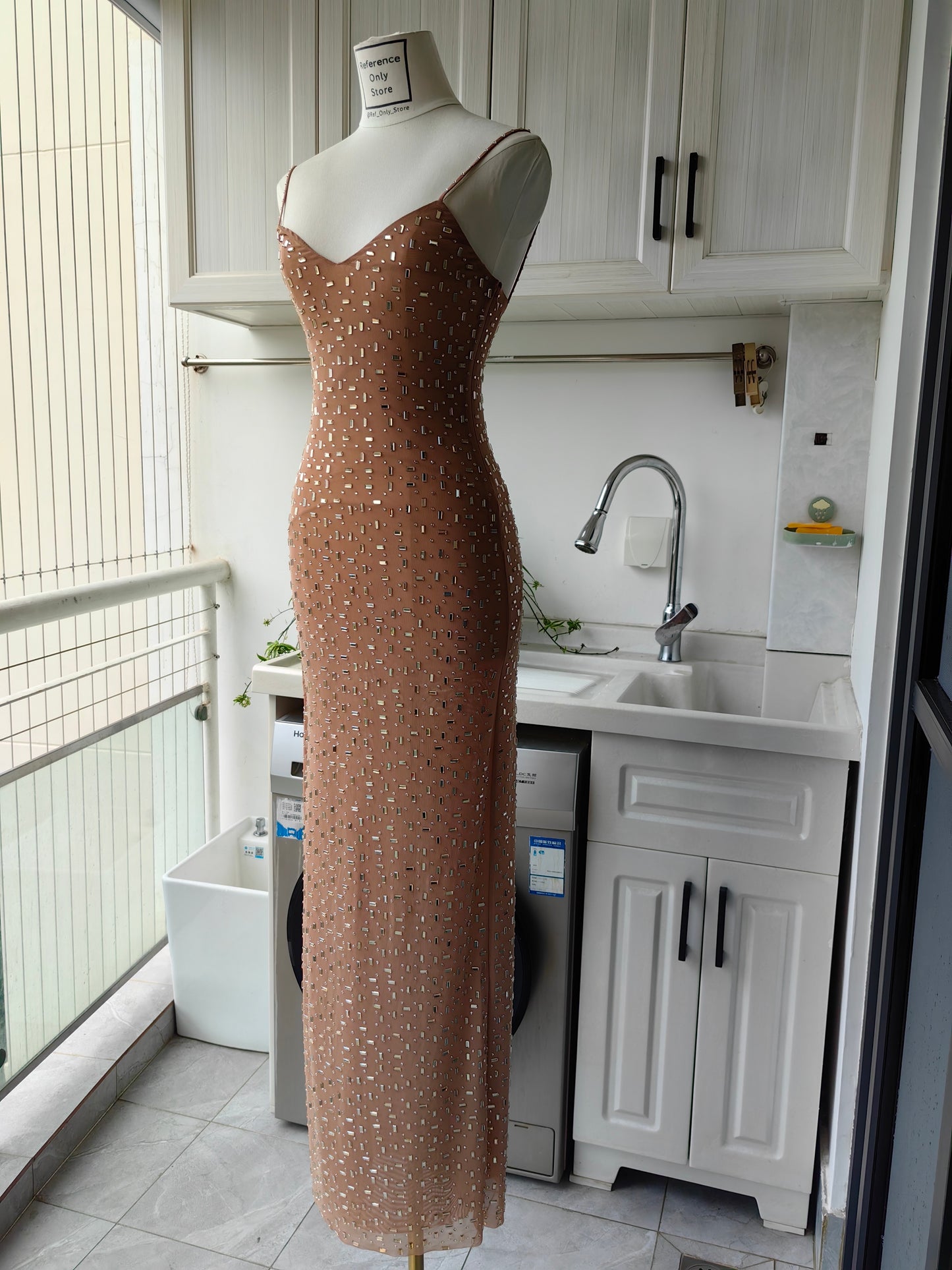 SP Gold Square Mesh Rhinestone Maxi Dress