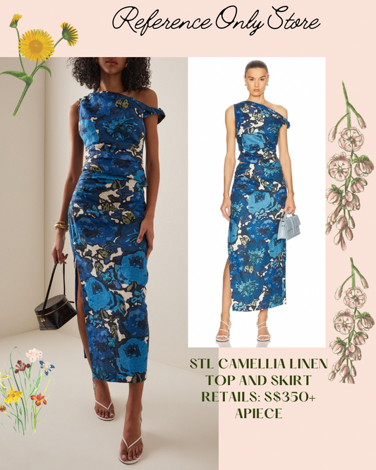 STL Camellia Linen blue floral top and skirt