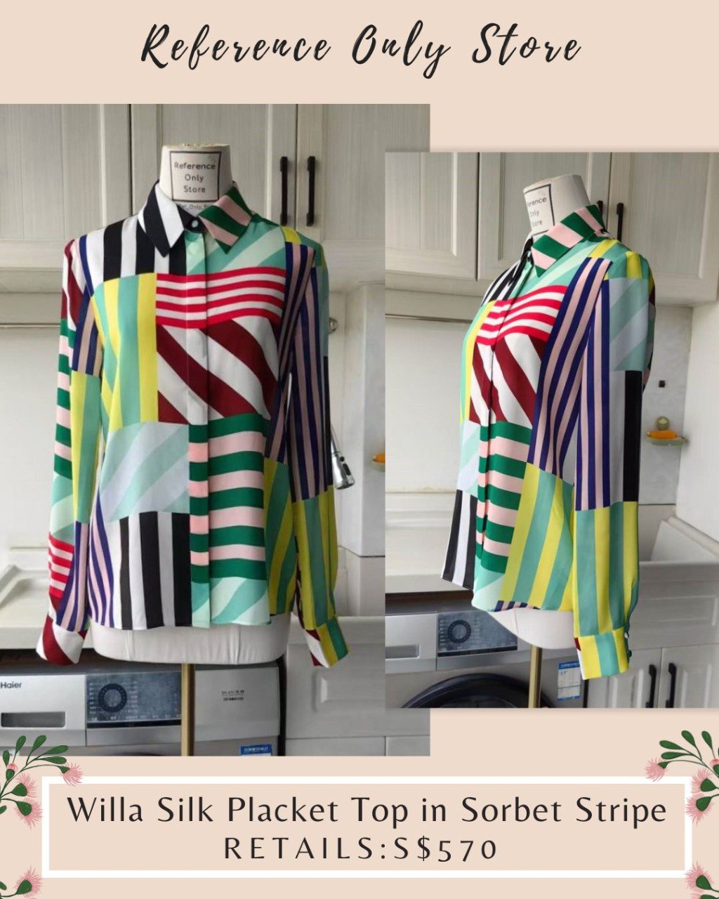 AO Willa silk placket top in sorbet stripe