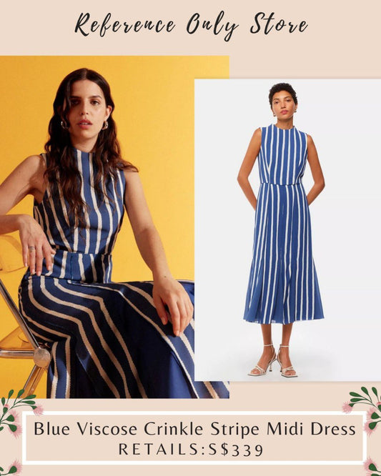WST Blue viscose crinkle stripe midi dress