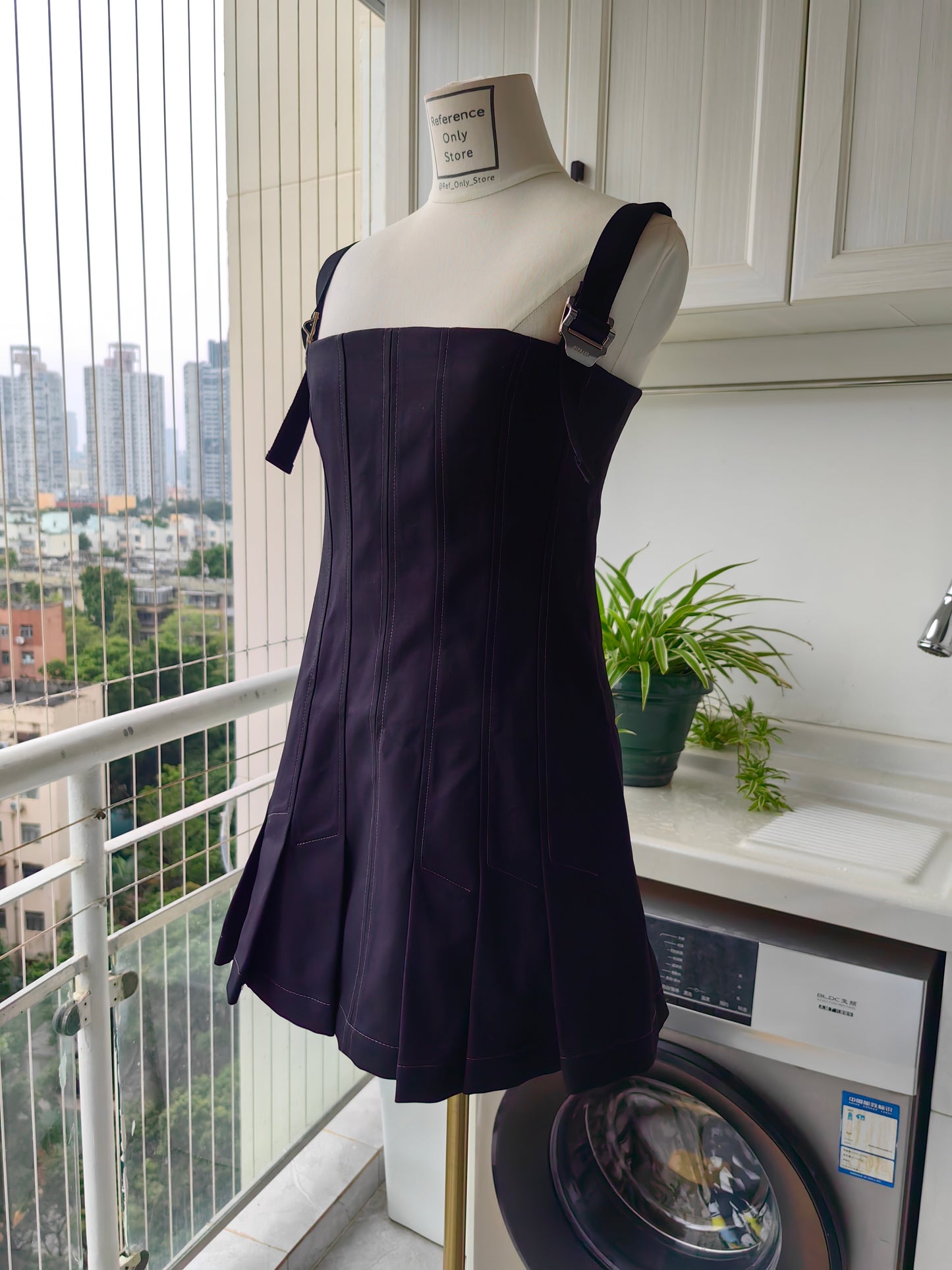 DL Safety Splider Pleated Cotton Mini Dress