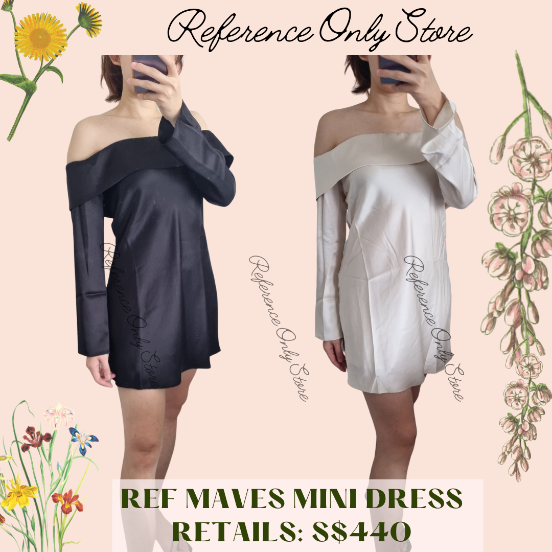 Ref Maves Mini Off Shoulder Dress in Black and Champagne – For