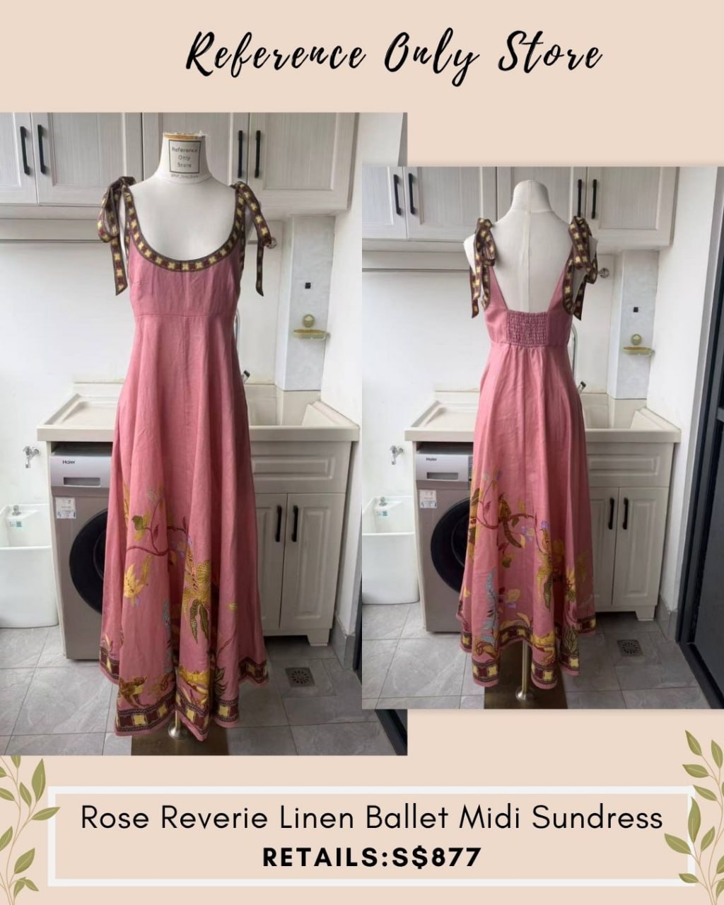 AM Rose reverie linen ballet midi sun dress
