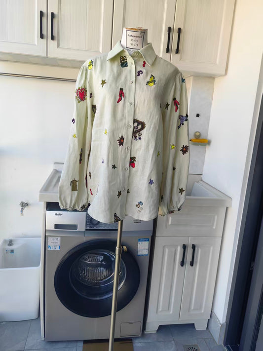 AM Whimsical Embroidered Linen Shirt