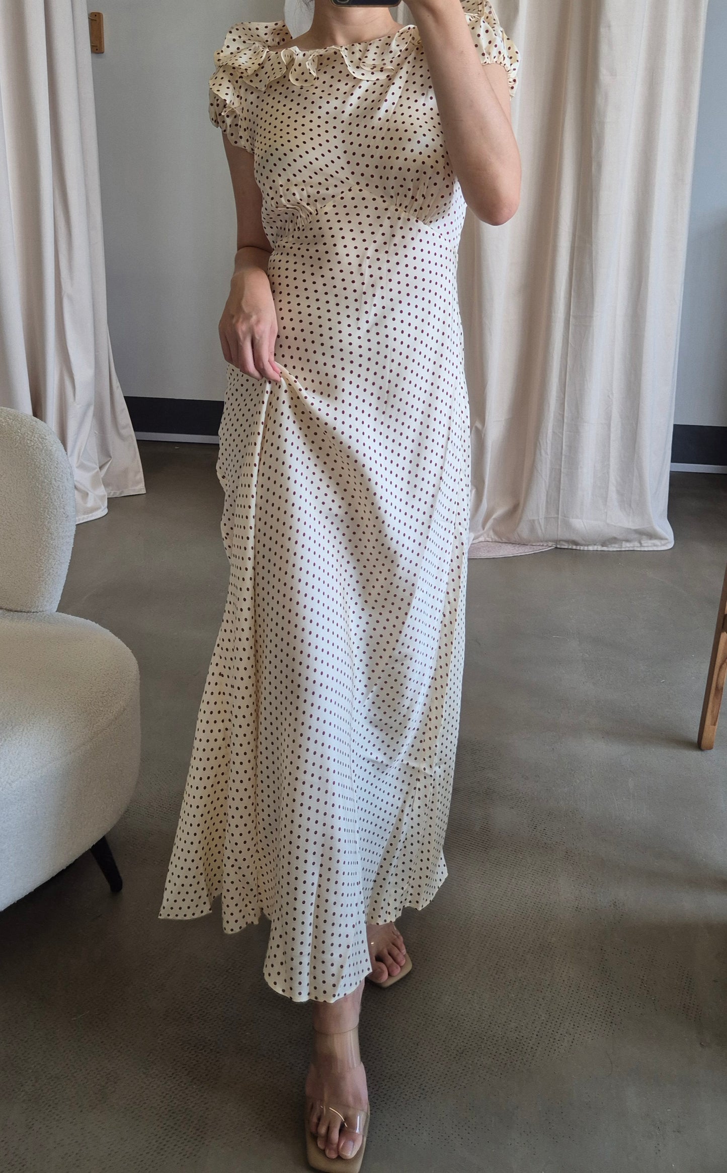 Creme dot silk viscose maxi dress