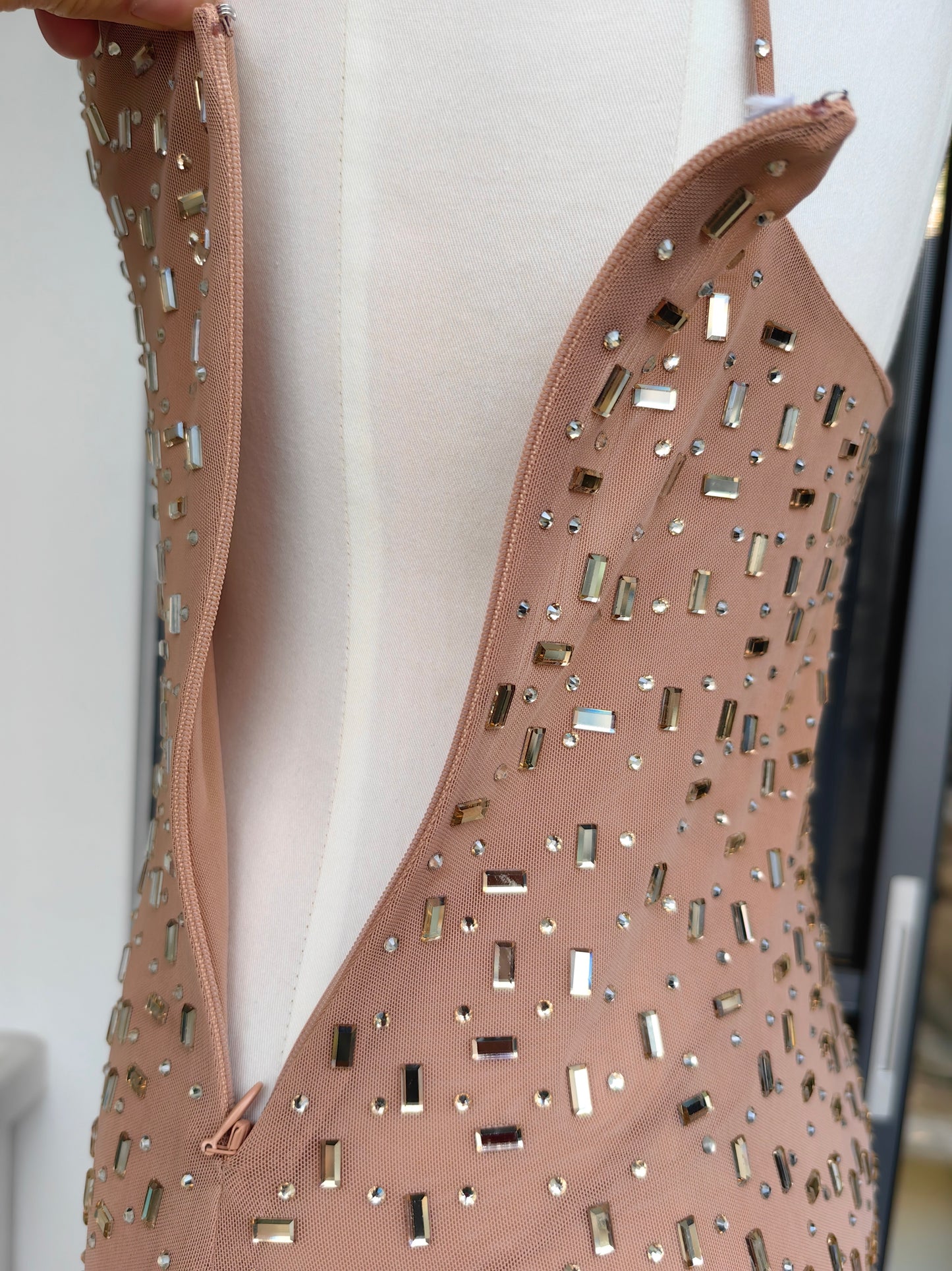 SP Gold Square Mesh Rhinestone Maxi Dress