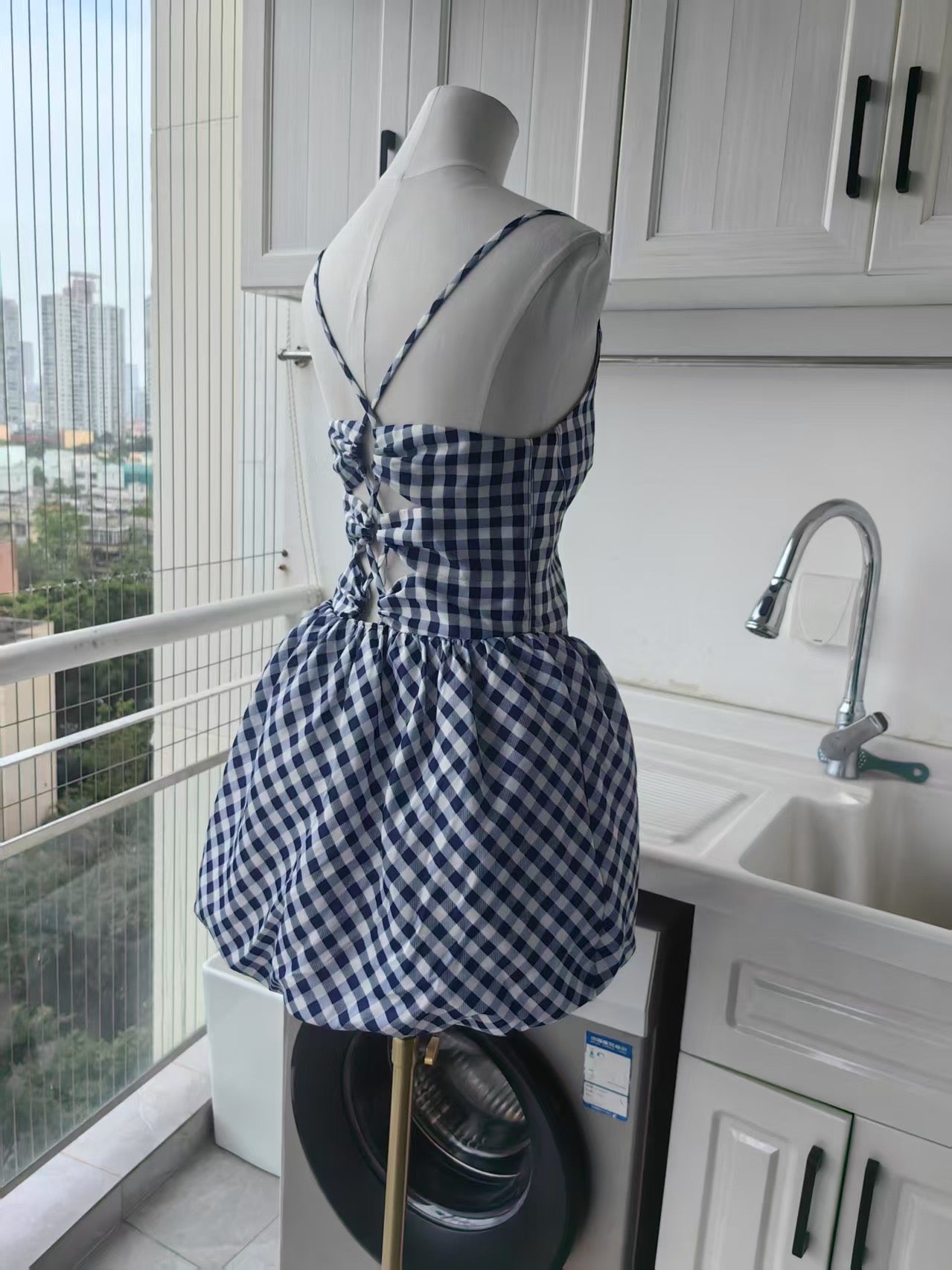 SP Navy Taffeta navy gingham mini dress