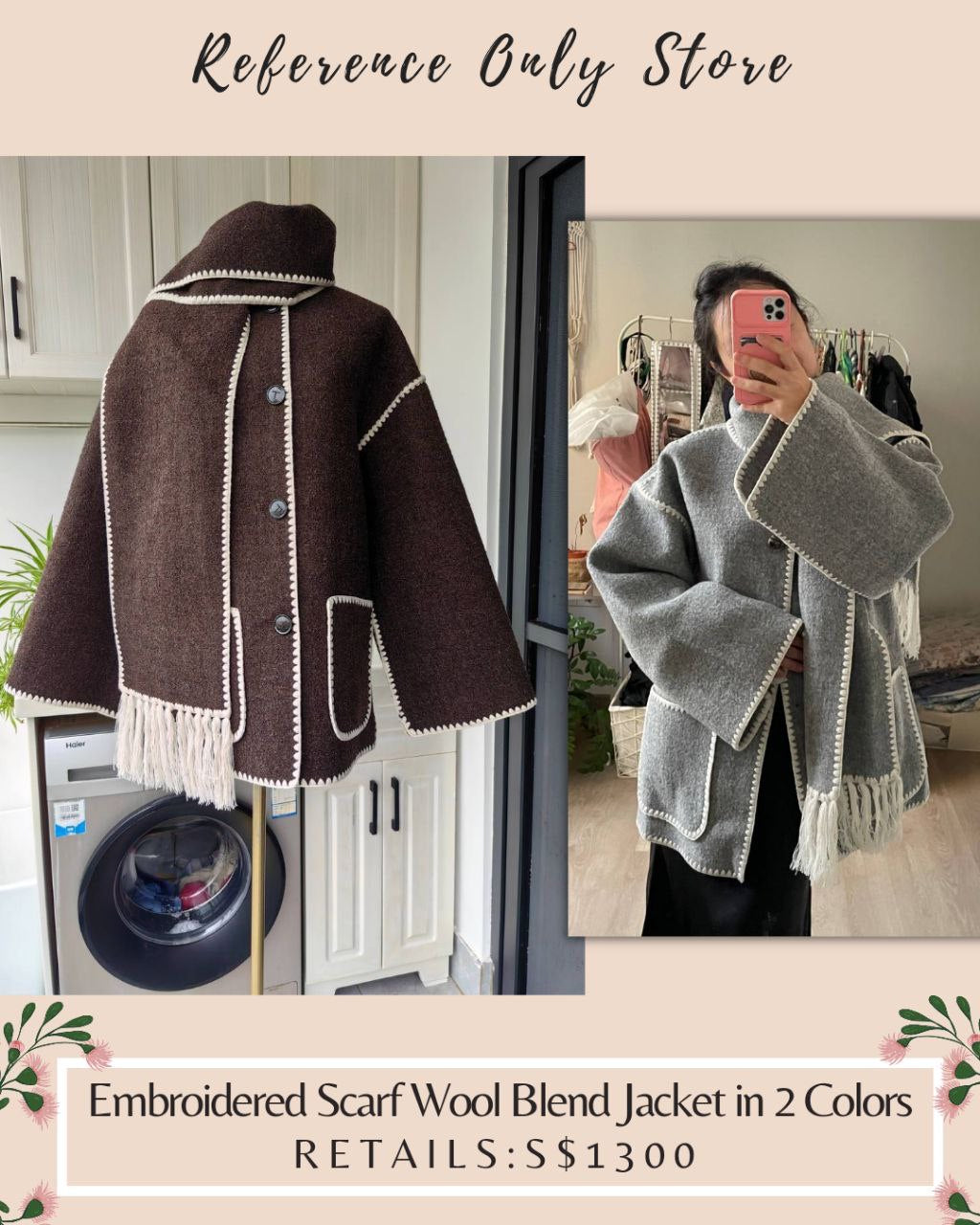 Tot Embroidered Scarf Wool Blend Jacket