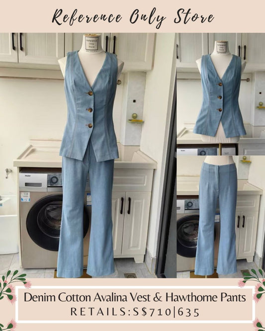 VB denim cotton Avalina vest and Hawthorne pants