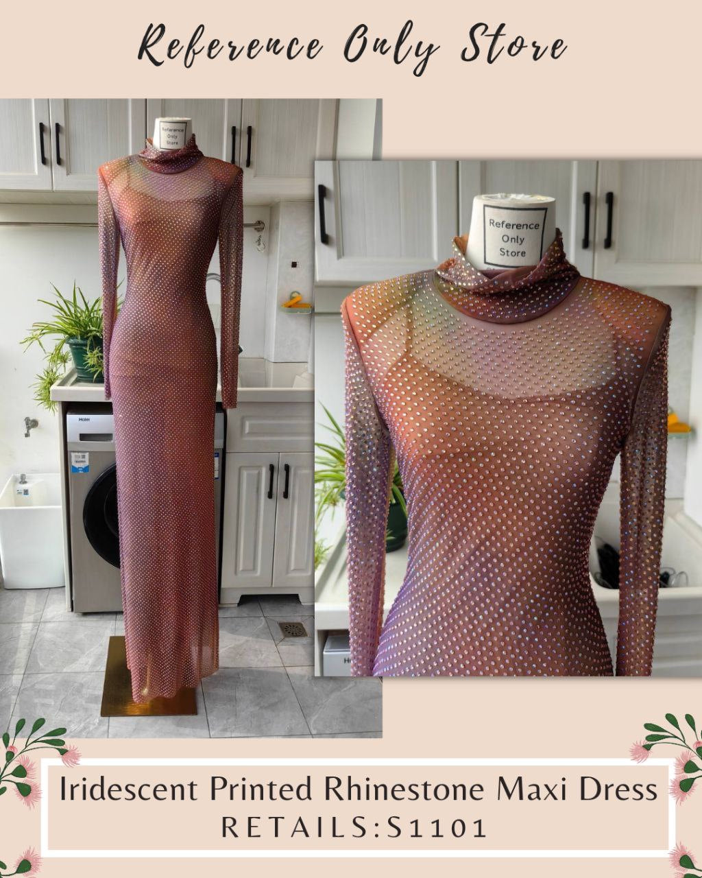 SP Iridescent Printed Rhinestone Maxi Dress