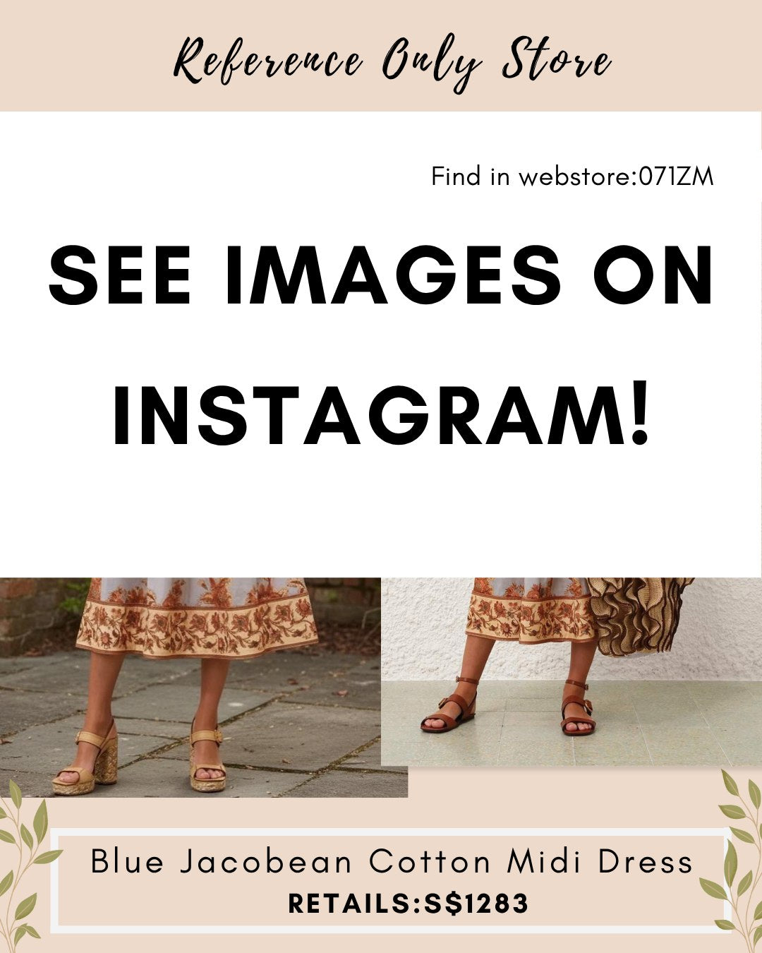 071ZM Blue Jacobean midi cotton dress