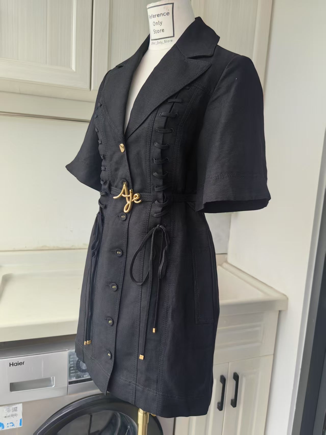 Aj Ivory and black Ana linen blend mini dress