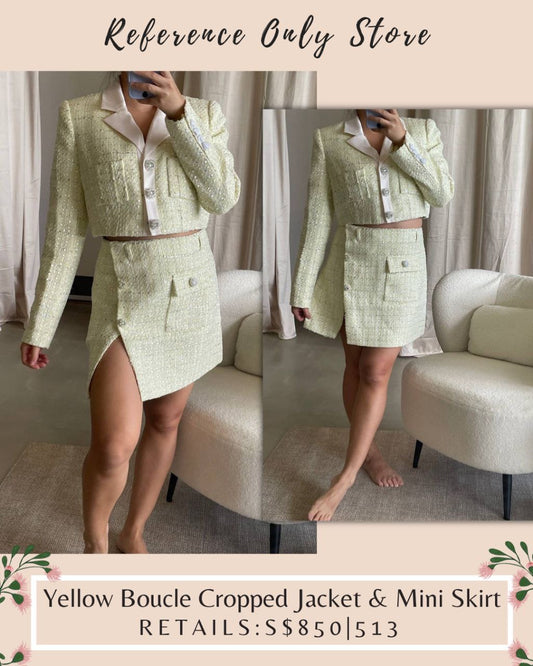 SP Yellow Boucle Cropped Jacket & Mini Skirt Set
