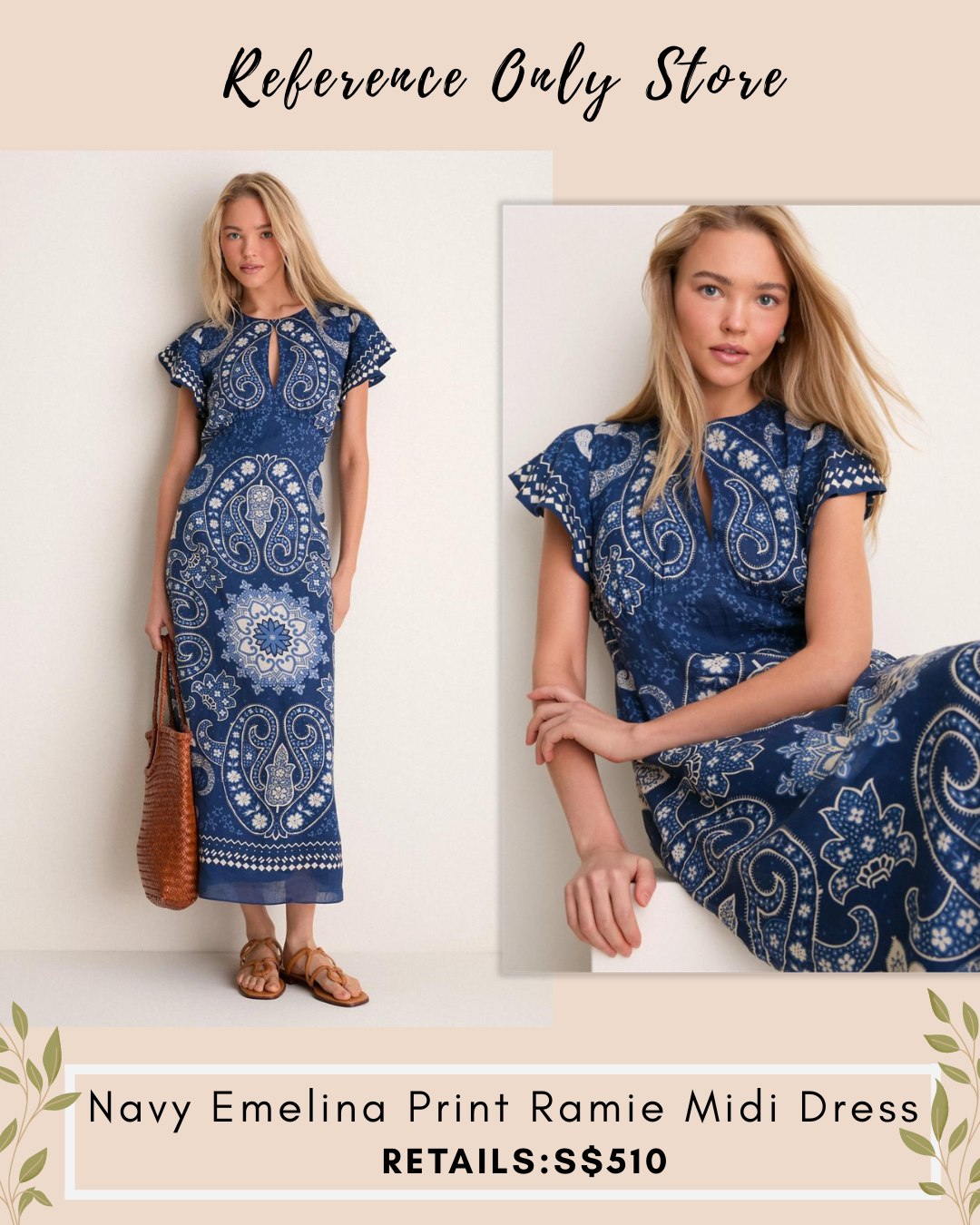 SE Emelina print ramie midi dress