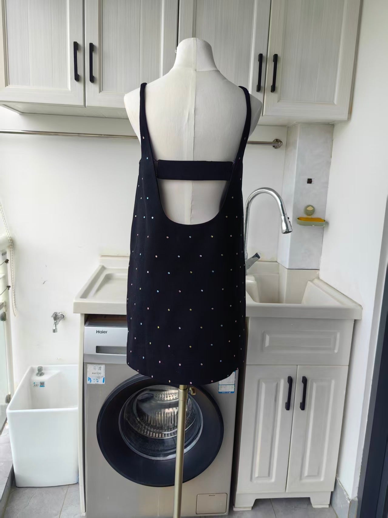 AM Black crystal embellishment cotton mini dress