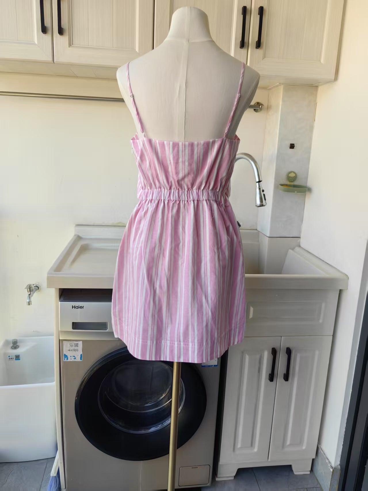 SK Stripe Pink / blue strap mini dress