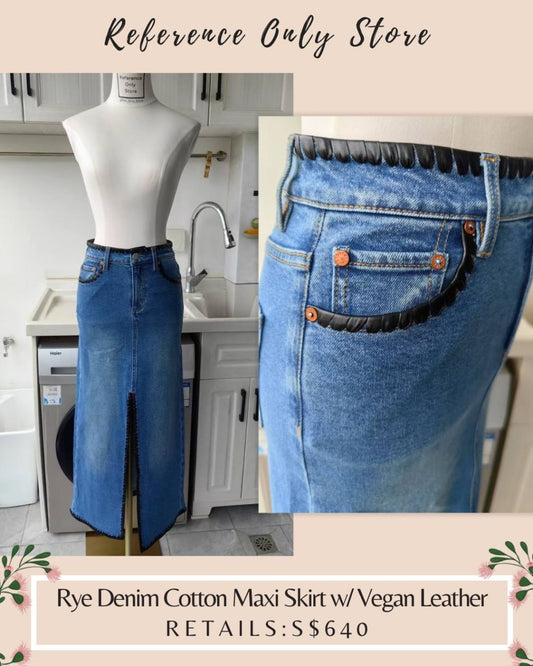 AO Rye denim midi skirt w vegan leather trim