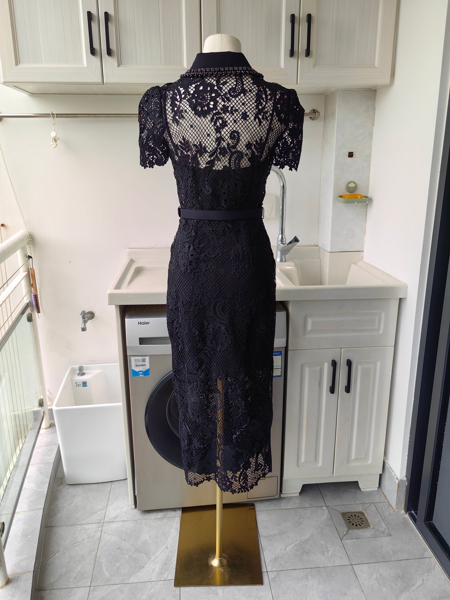 SP Black Lace Button Front Midi Dress