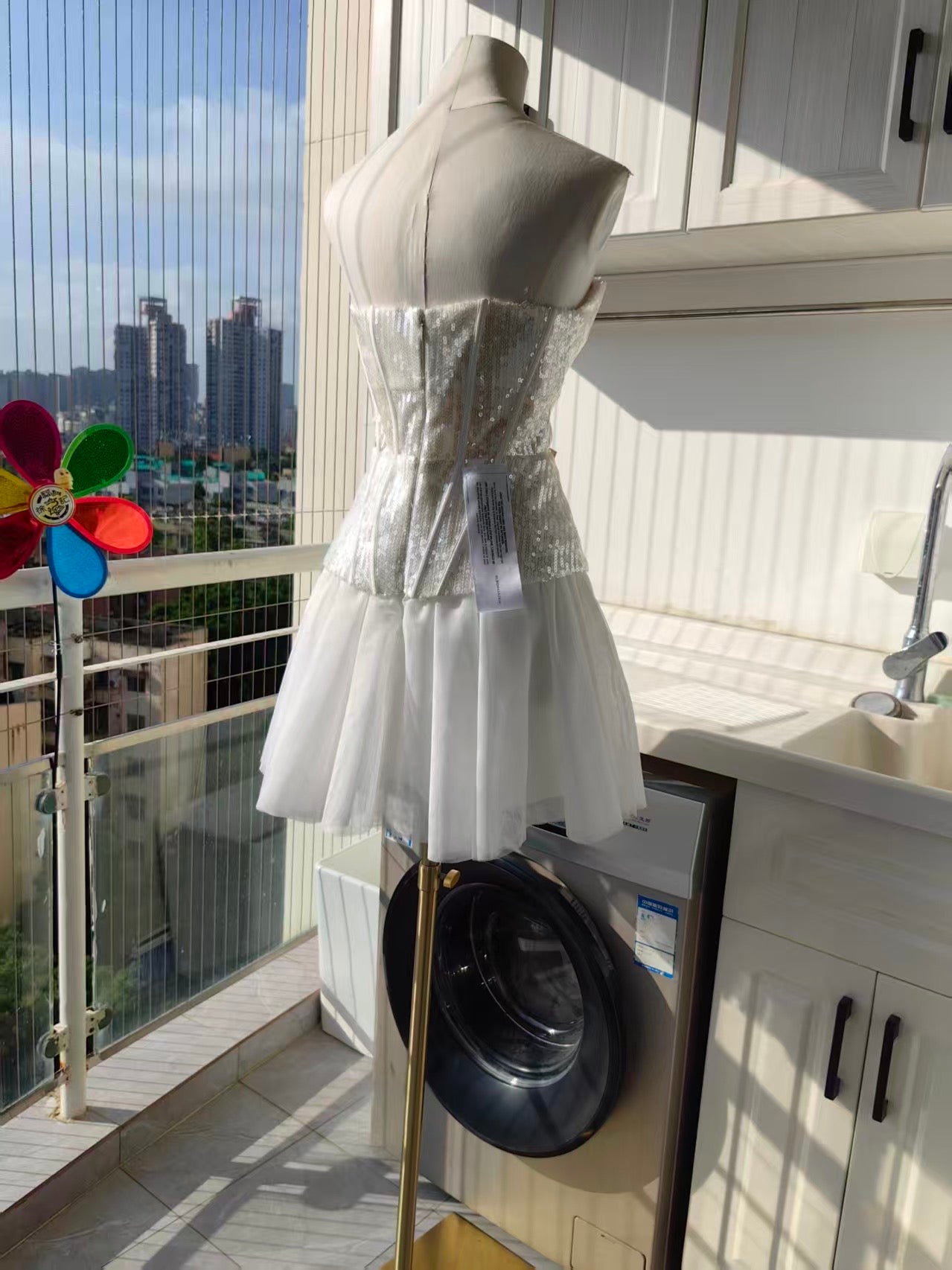 BC White/ black sequin lace peplum tulle mini dress