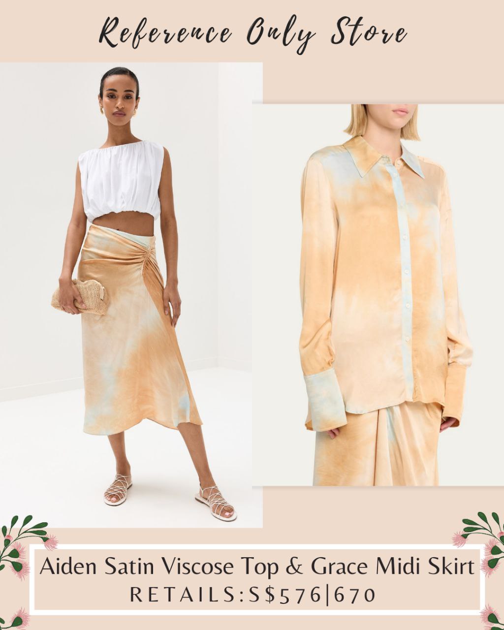 ALC Aiden Satin viscose shirt top & grace midi skirt