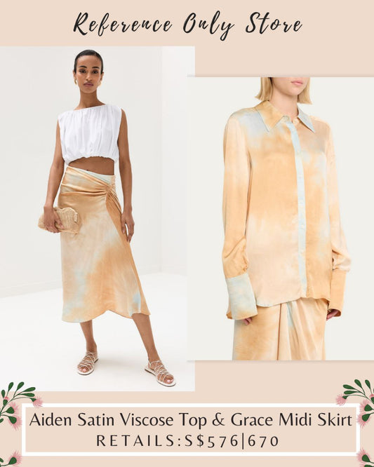 ALC Aiden Satin viscose shirt top & grace midi skirt