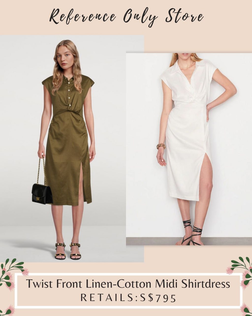 FR Twist Front linen cotton midi shirt dress