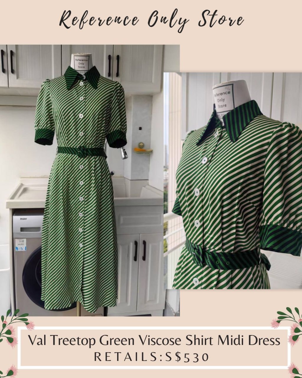 LKB Val Treetop green viscose midi shirt dress