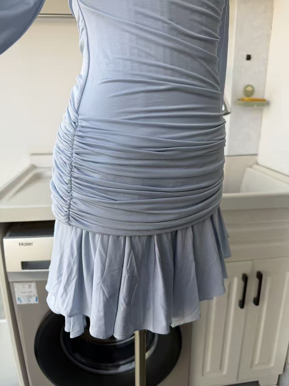 SP Blue jersey gathered viscose blend mini dress