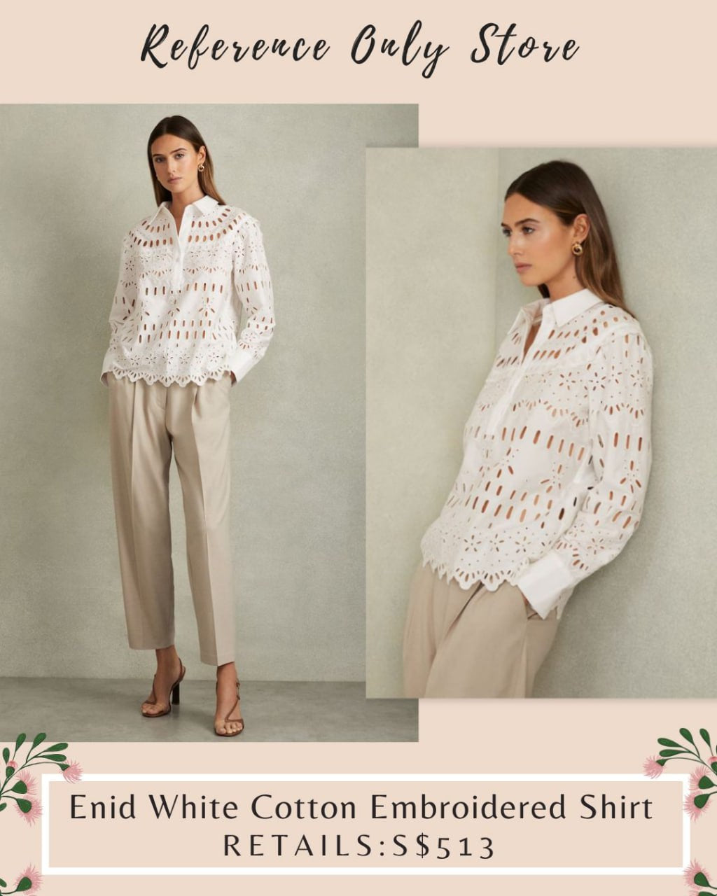 RS Enid White Cotton Embroidered shirt
