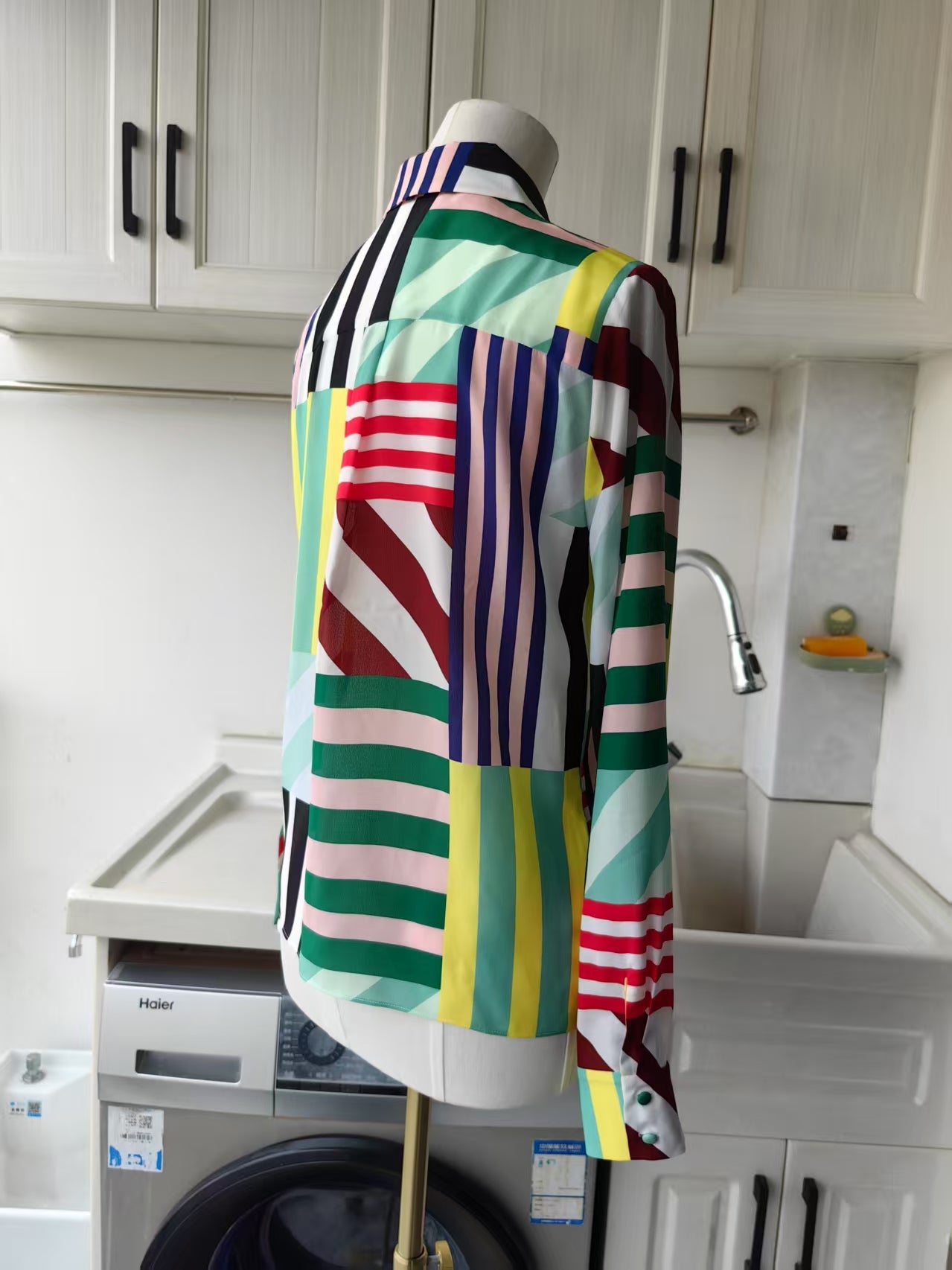 AO Willa silk placket top in sorbet stripe