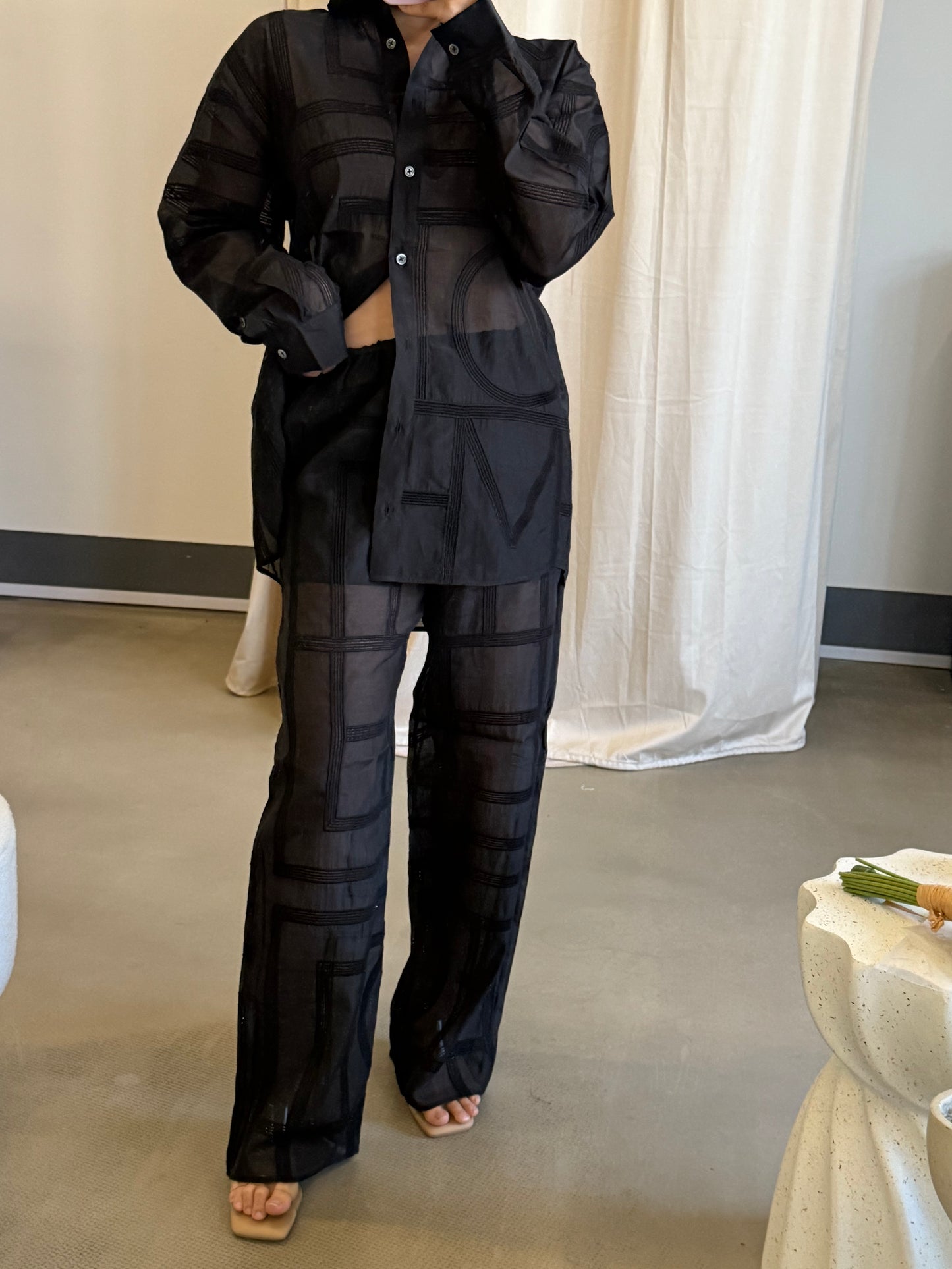 Tot Monogram Crochet cotton silk shirt & pants