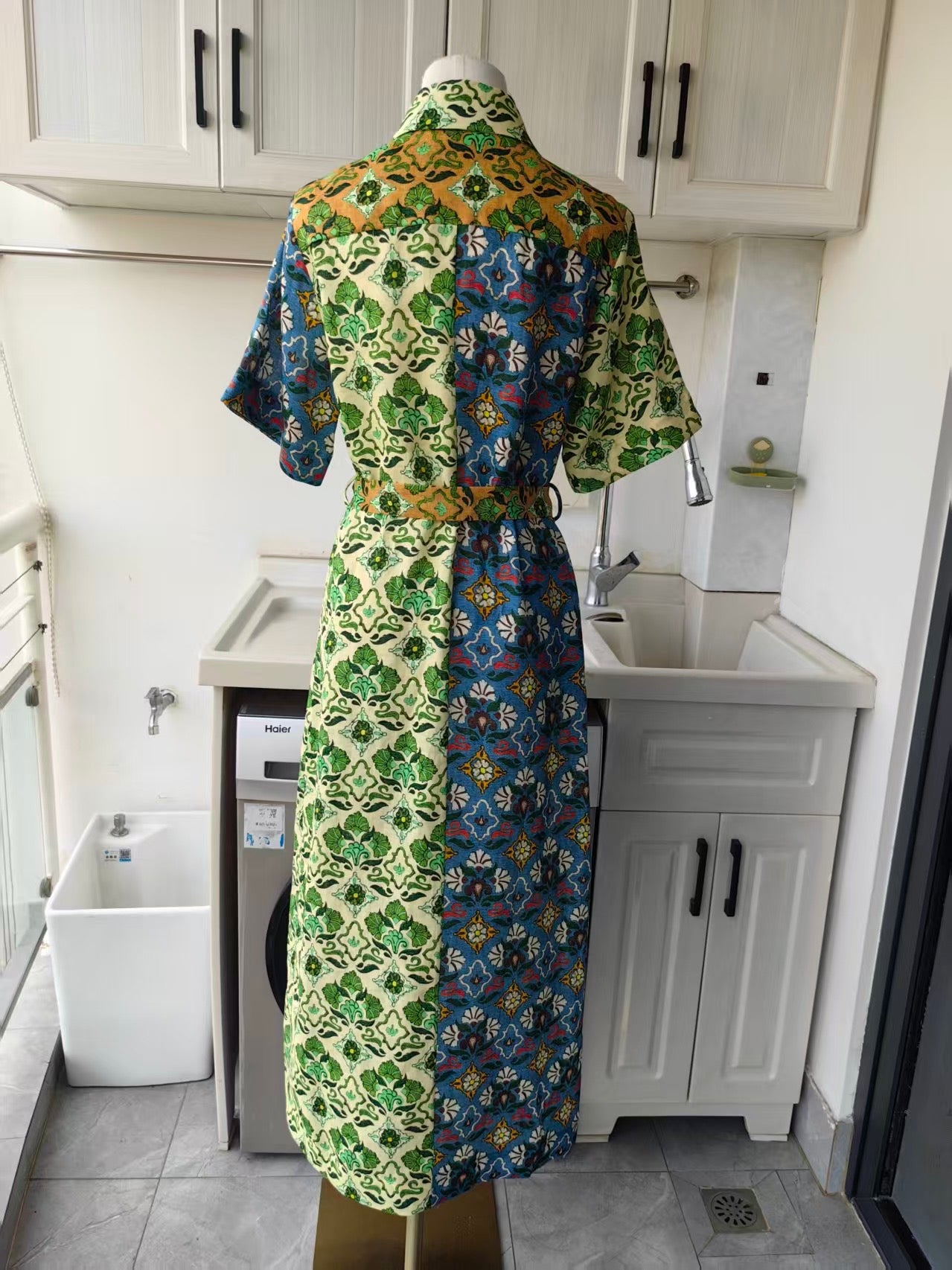 AM patchwork poise linen mini and midi dress