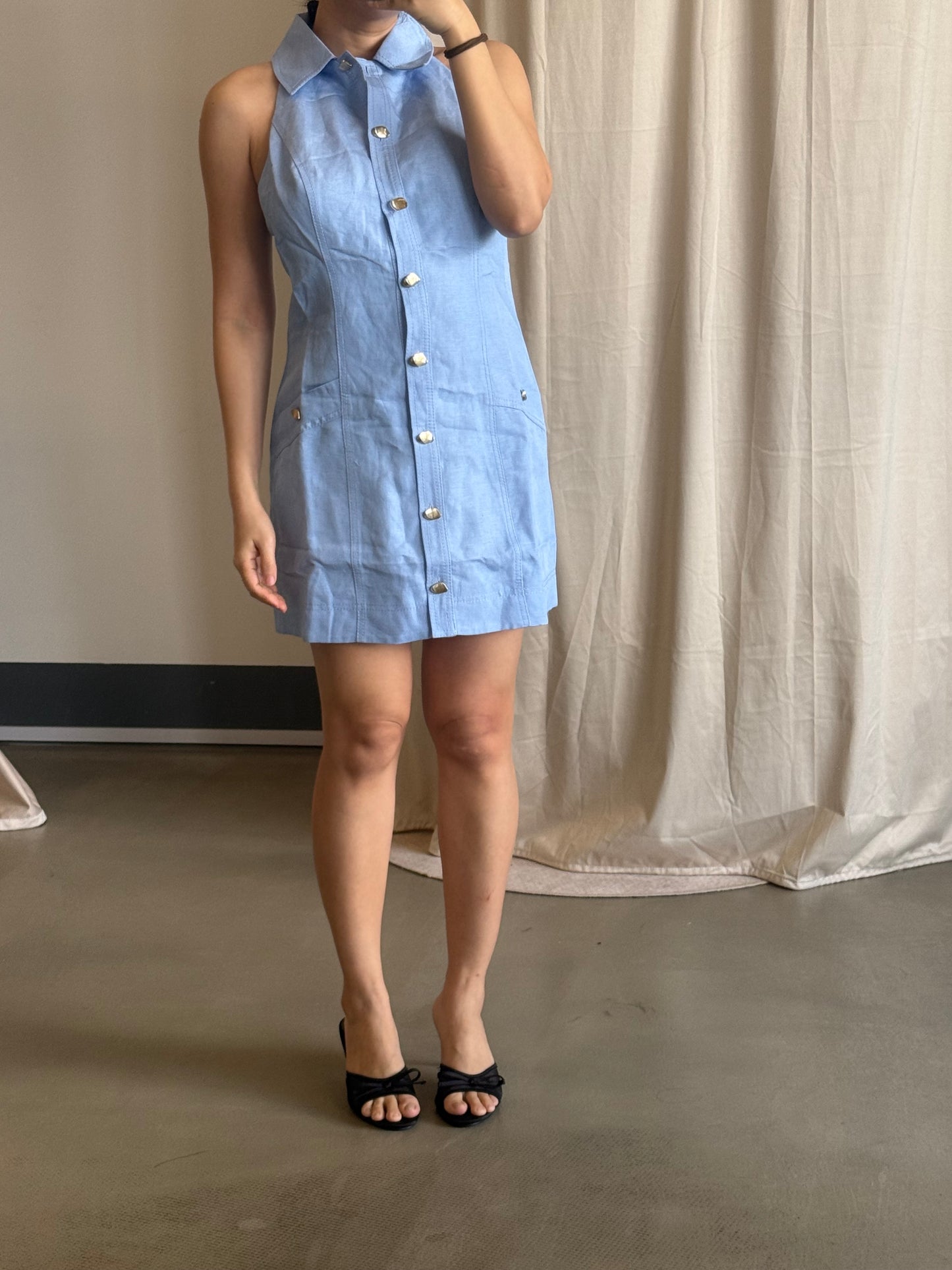 AJ Angela Halter linen blend mini dress