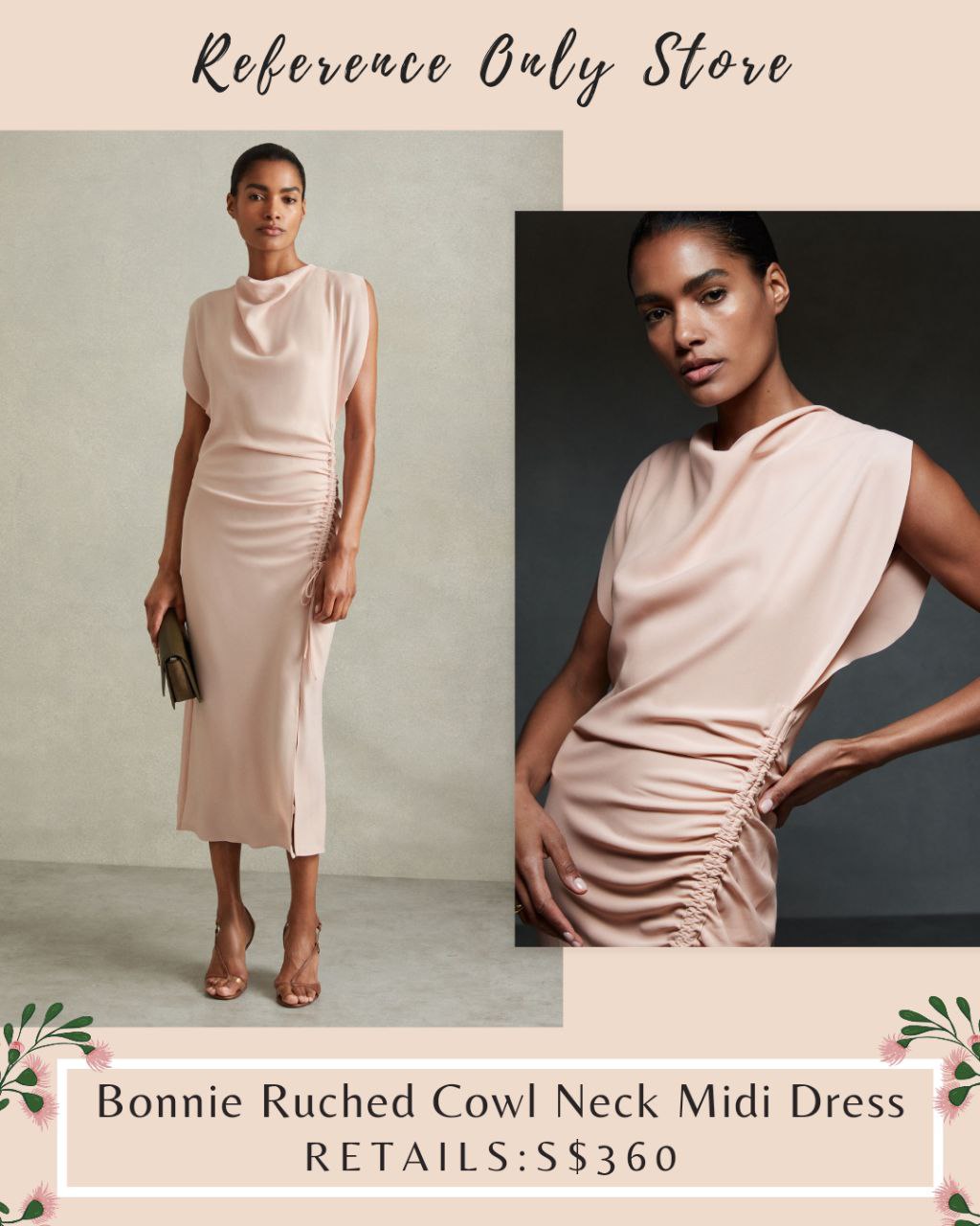 RS Bonnie Ruched Cowl Neck Midi Dress