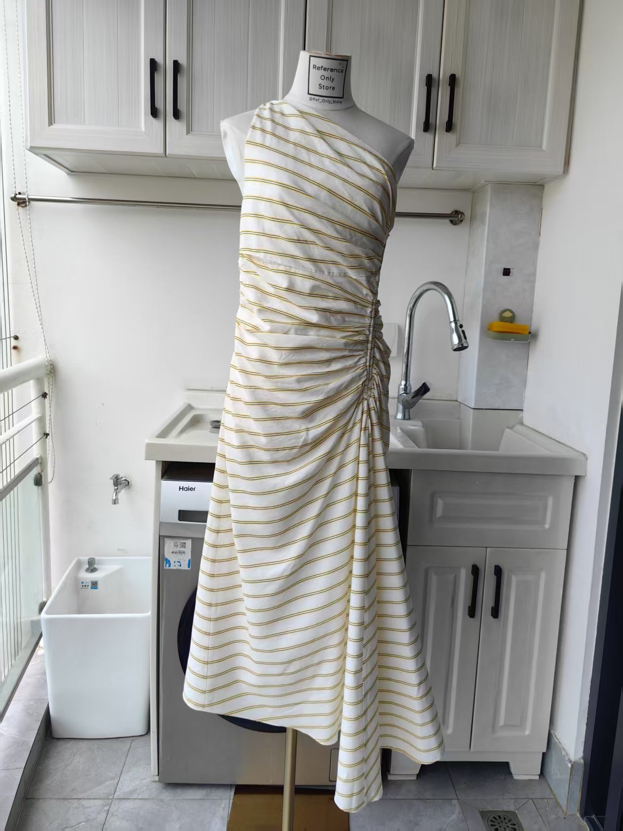 ALC Carolyn one shoulder midi stripe dress