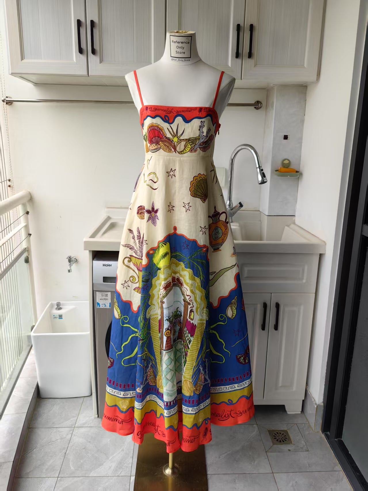 AM Surrealist summer linen midi dress