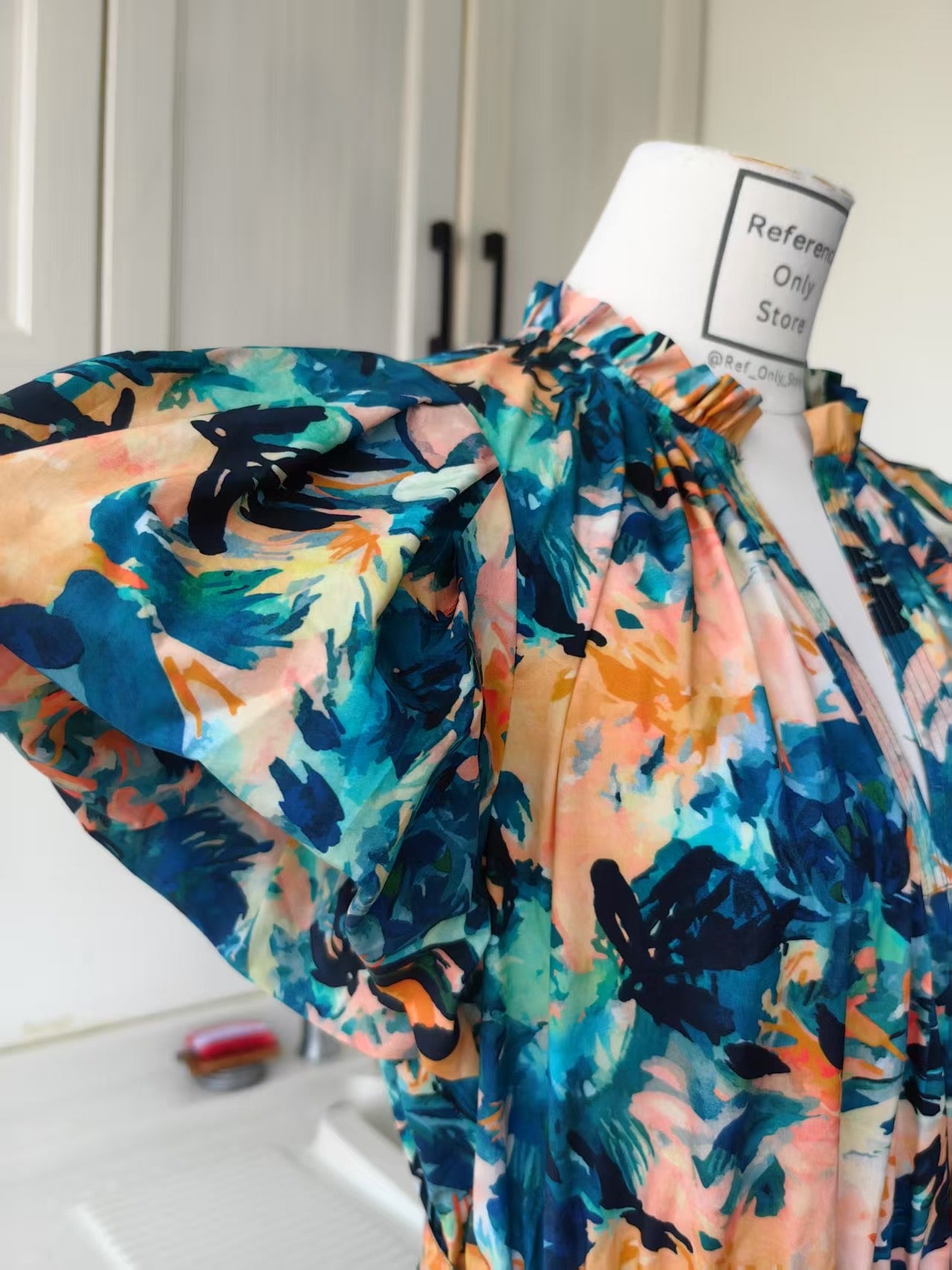 UJ Abstract floral puff sleeve cotton midi dress