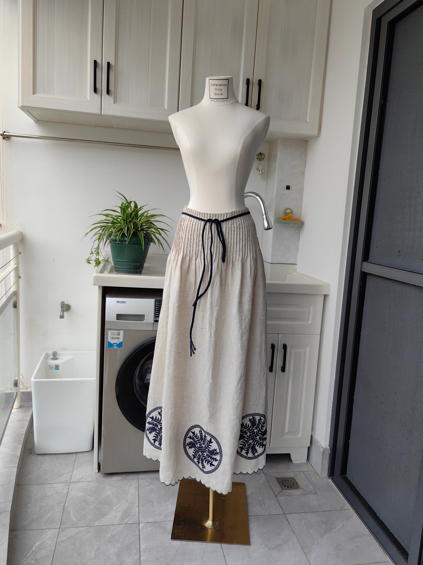 JS Linen Embroidered Long Sleeve Top + skirt in Flax Color