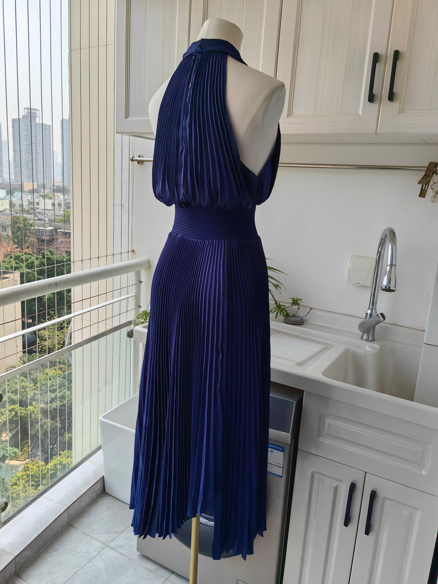 ALC Rose Satin Pleated Midi Dress