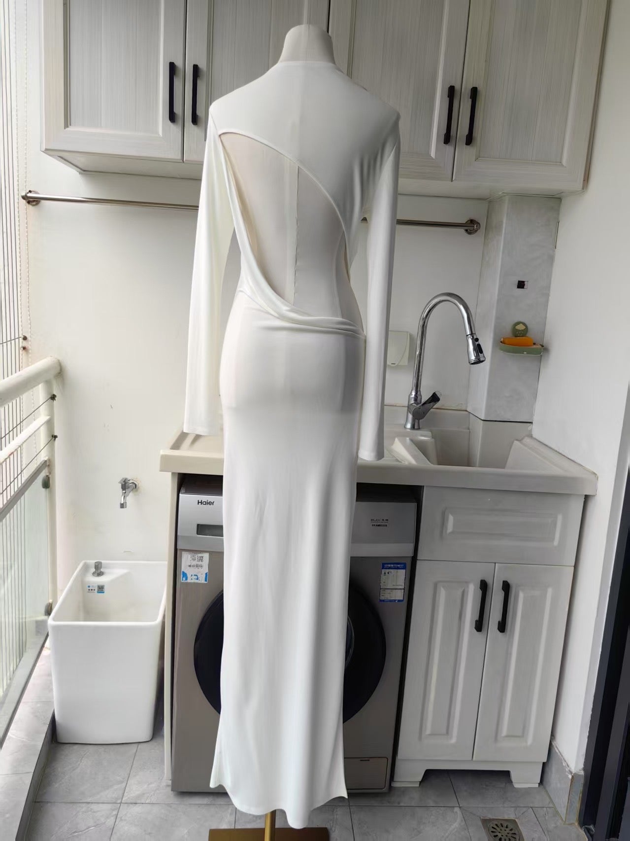 SP white jersey gathered maxi dress