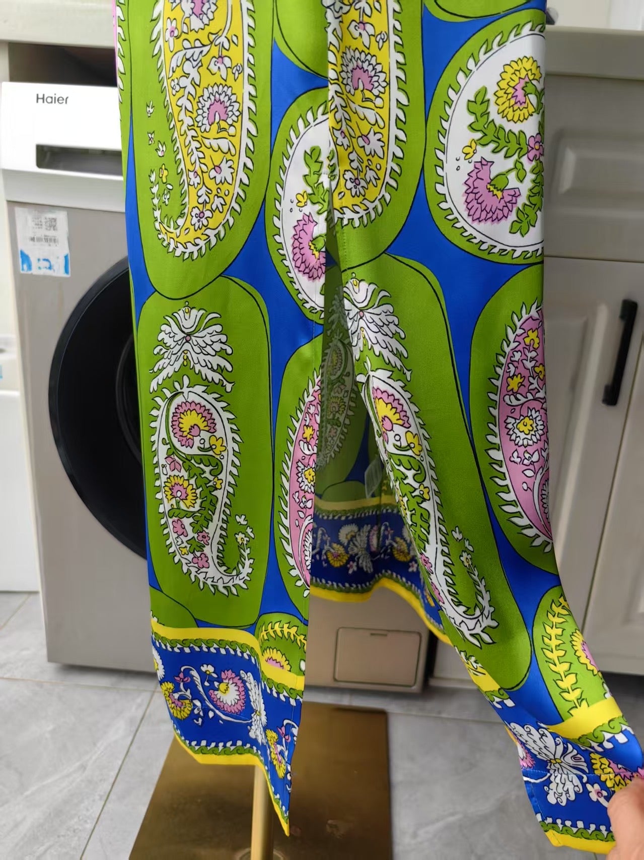 AM Green Printed silk midi dress